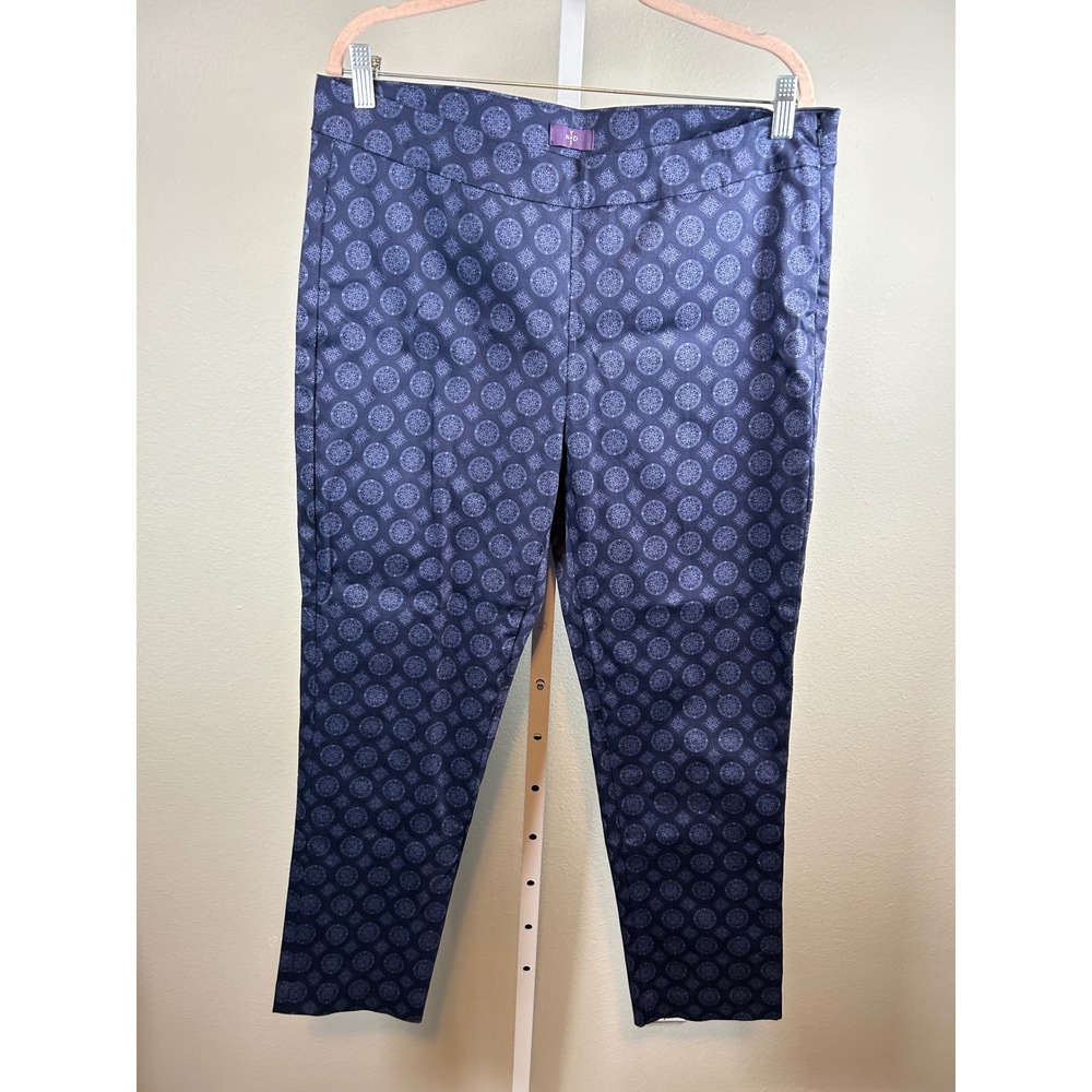 NYDJ Ankle Pants Women's 14 Blue‎ Geometric Medallion Print Preppy Office